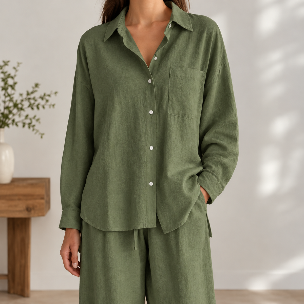 Christine Relaxed Pants Set - Army Green