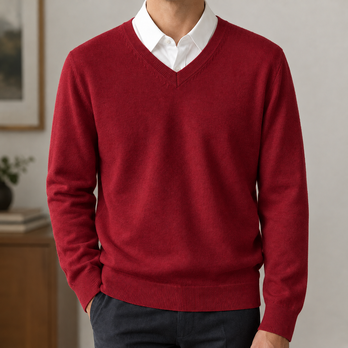 Nicanor V Neck Sweater - Wine Red