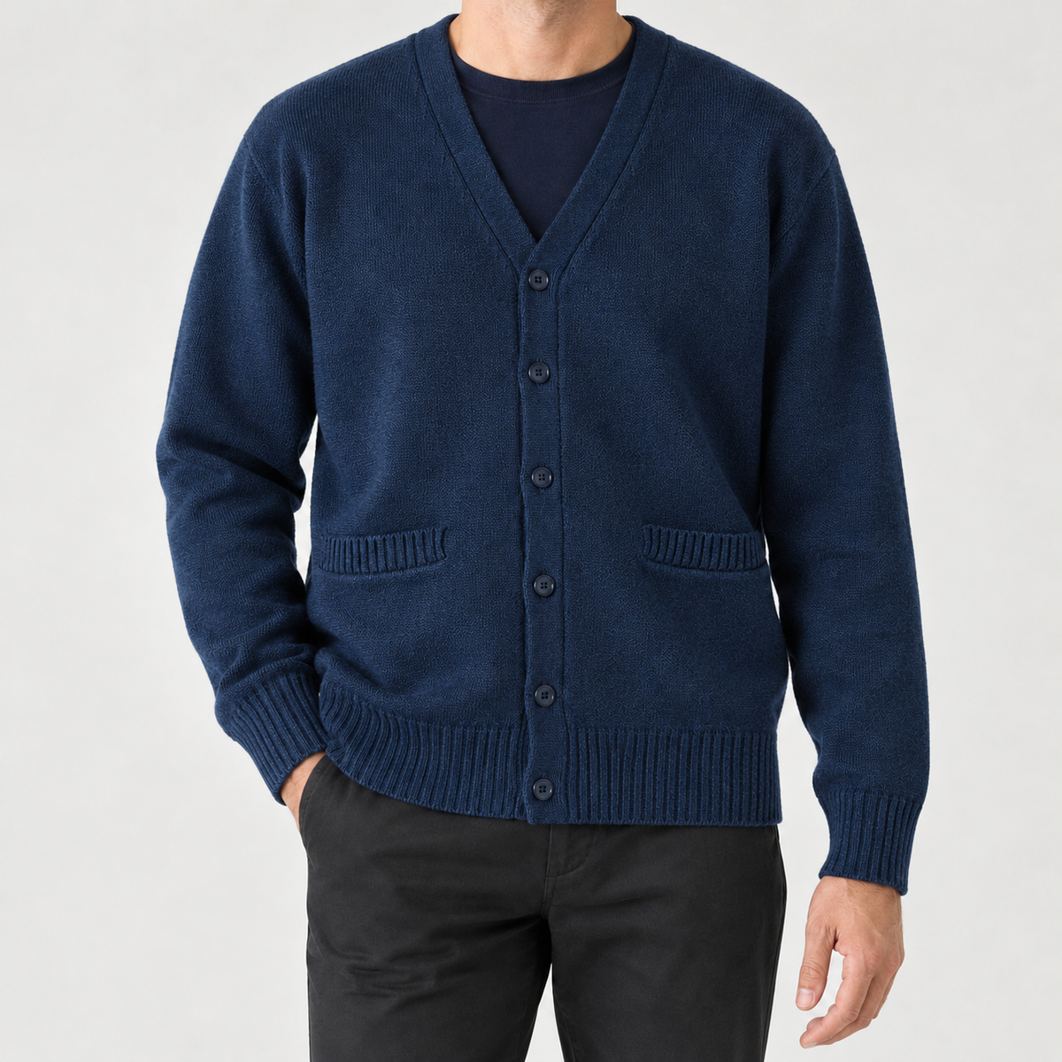 Anibal V Neck Cardigan - Navy Blue