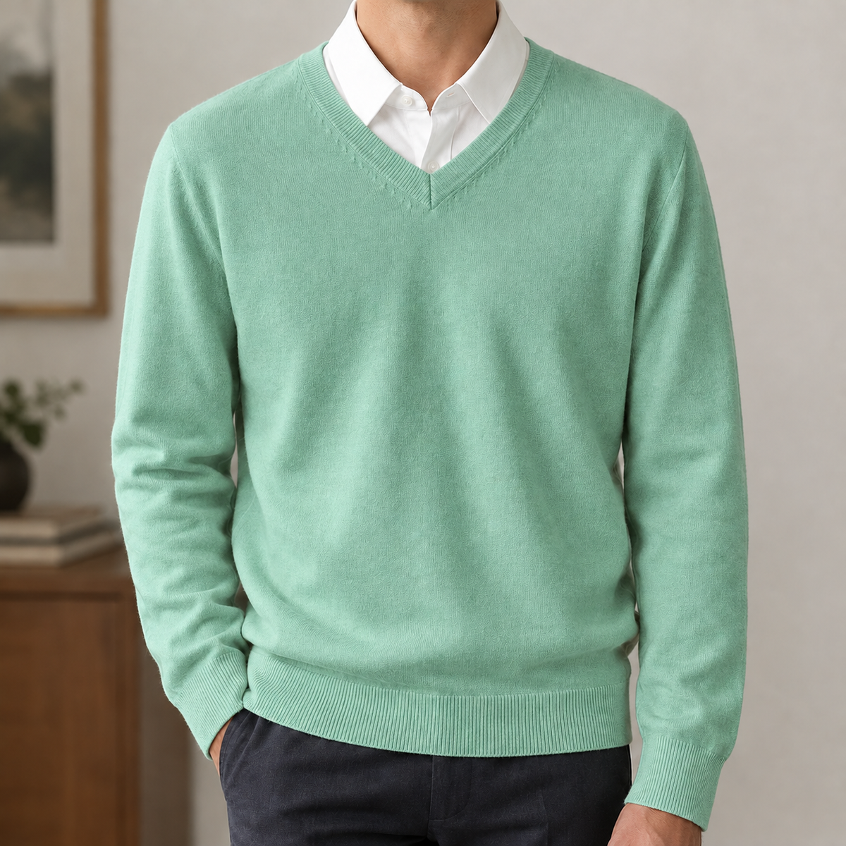 Nicanor V Neck Sweater - Light Green