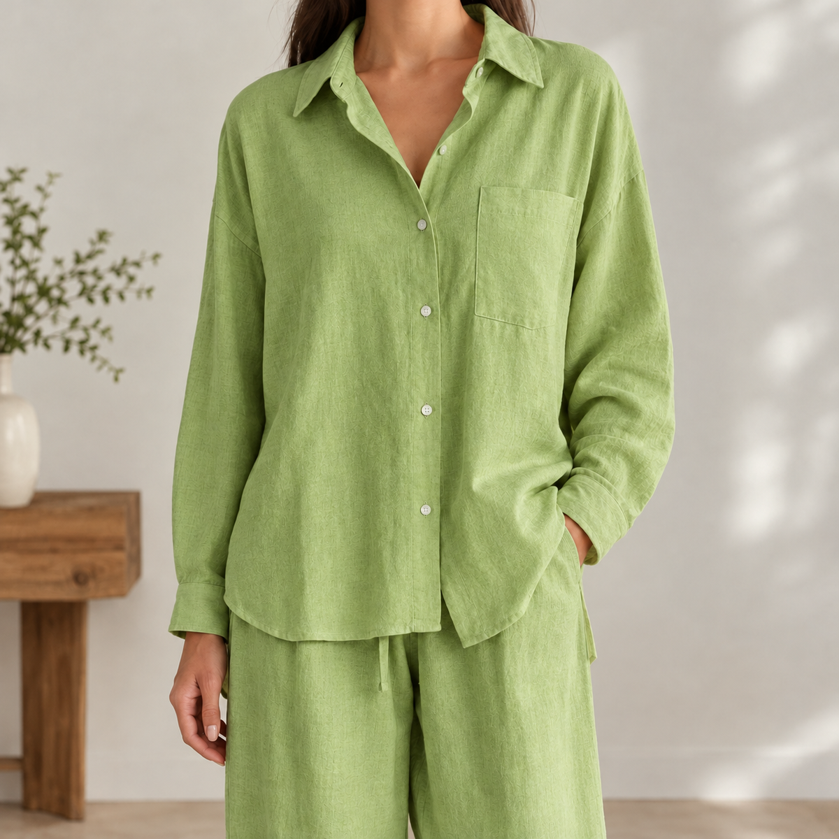 Christine Relaxed Pants Set - Light Green