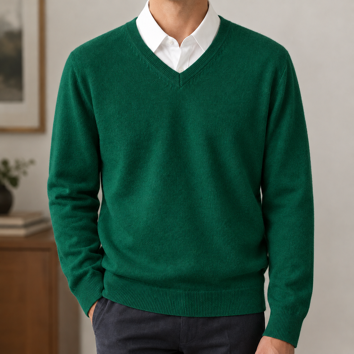 Nicanor V Neck Sweater - Dark Green