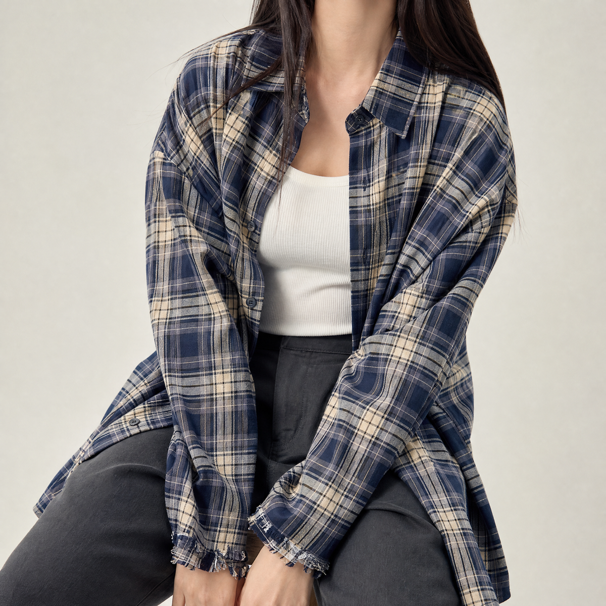 Kelsey Plaid Overshirt - Navy Blue Plaid
