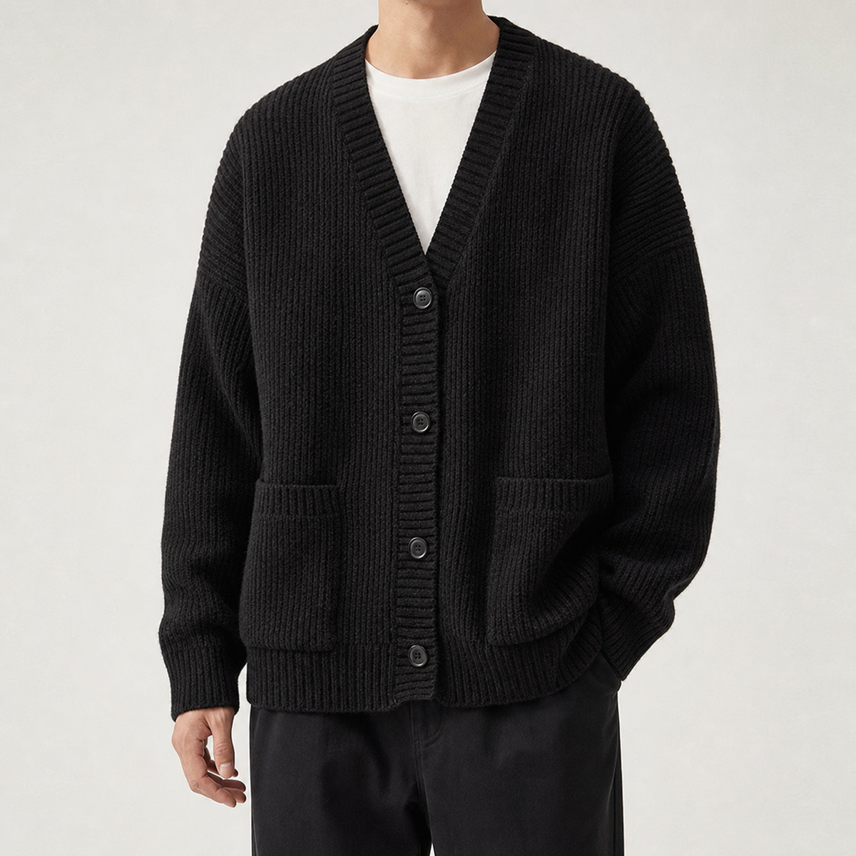 Kieran Ribbed Cardigan - Black