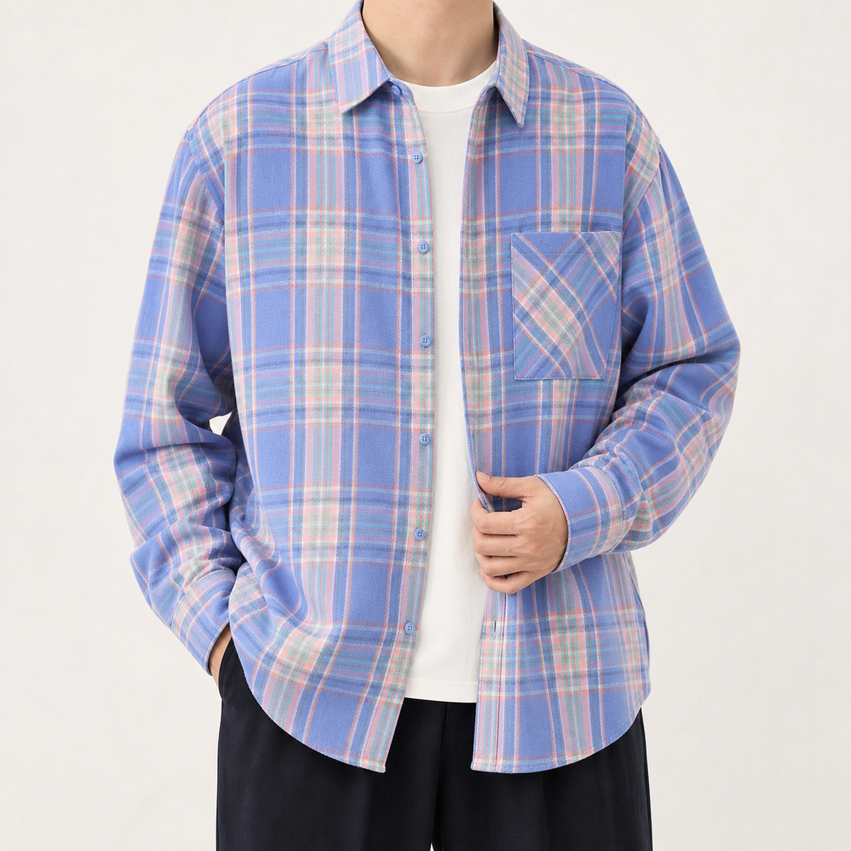 Asher Relaxed Overshirt - Blue Plaid