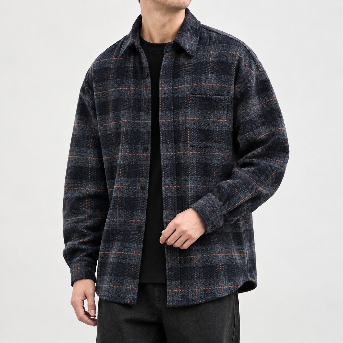 Henry Plaid Overshirt - Navy Blue