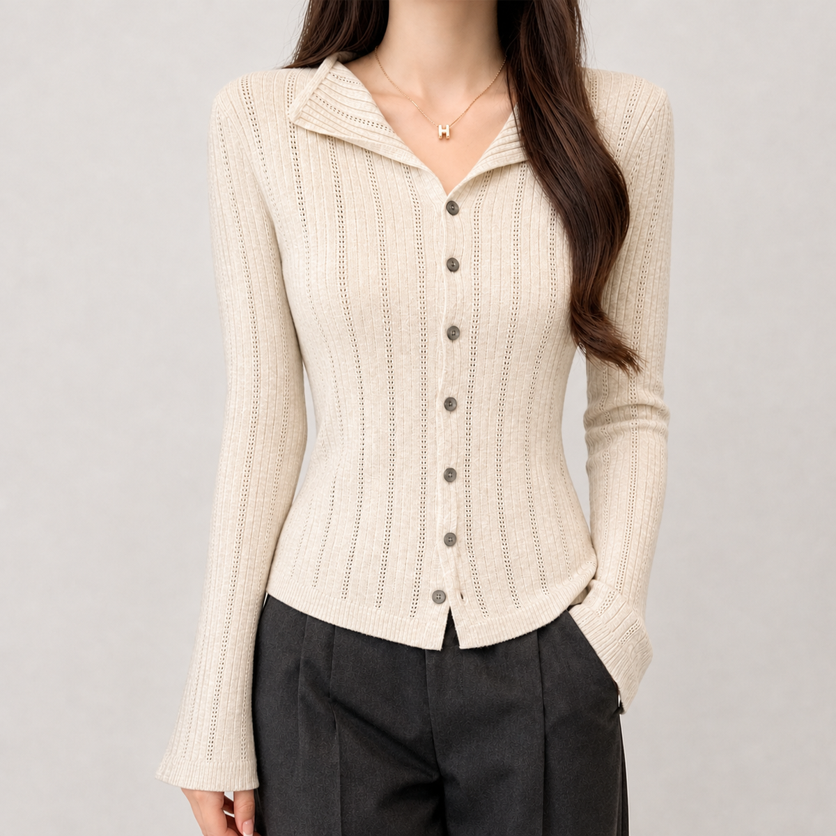 Karine Collared Cardigan - Oatmeal