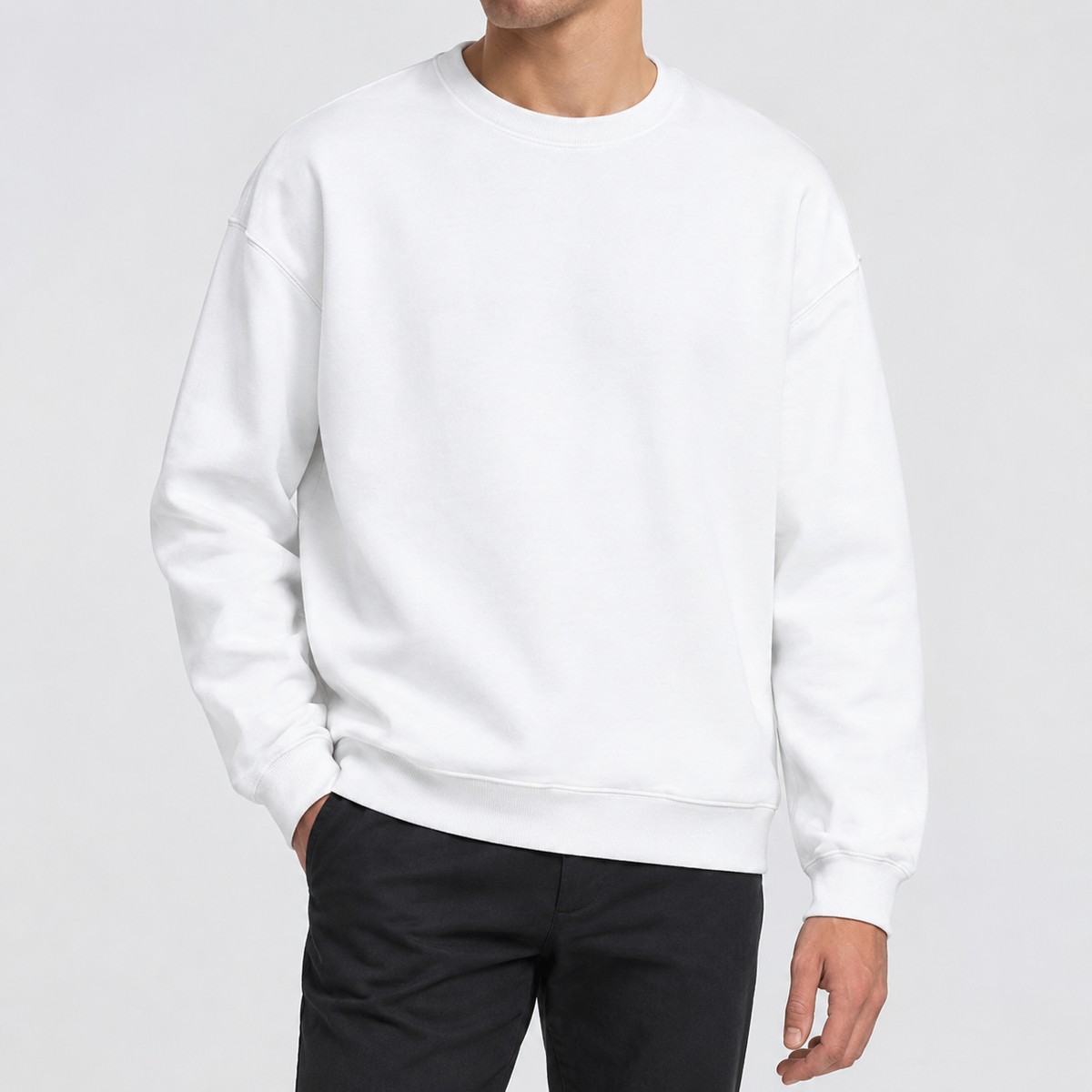 Austin Cotton Sweatshirt - Round Neck-white