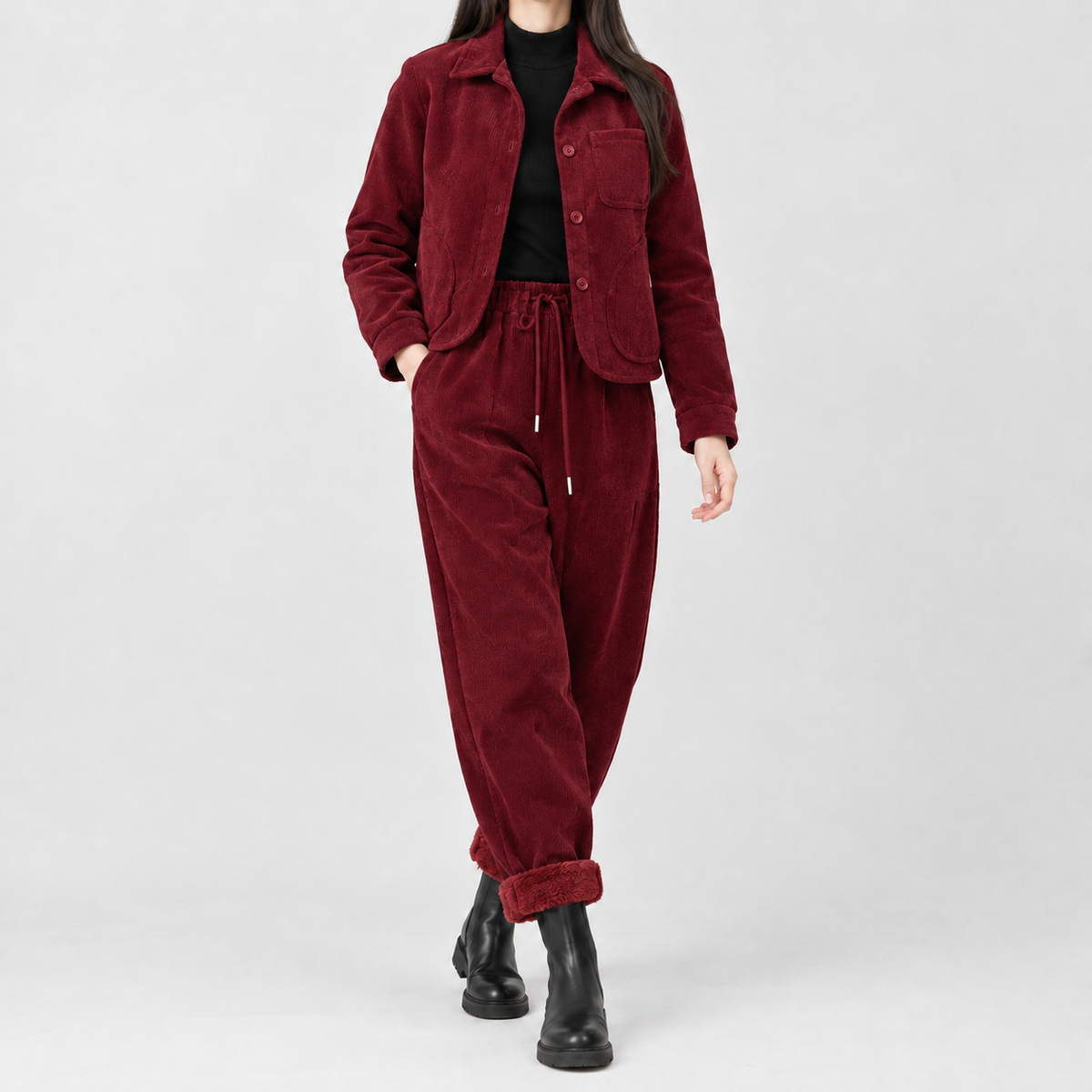 Margherita Corduroy Two Piece Set - Red