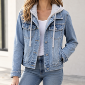 Zelie Hooded Denim Jacket - Light Blue