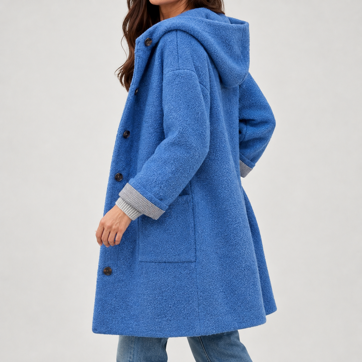Hannelore Hooded Wool Coat - Blue