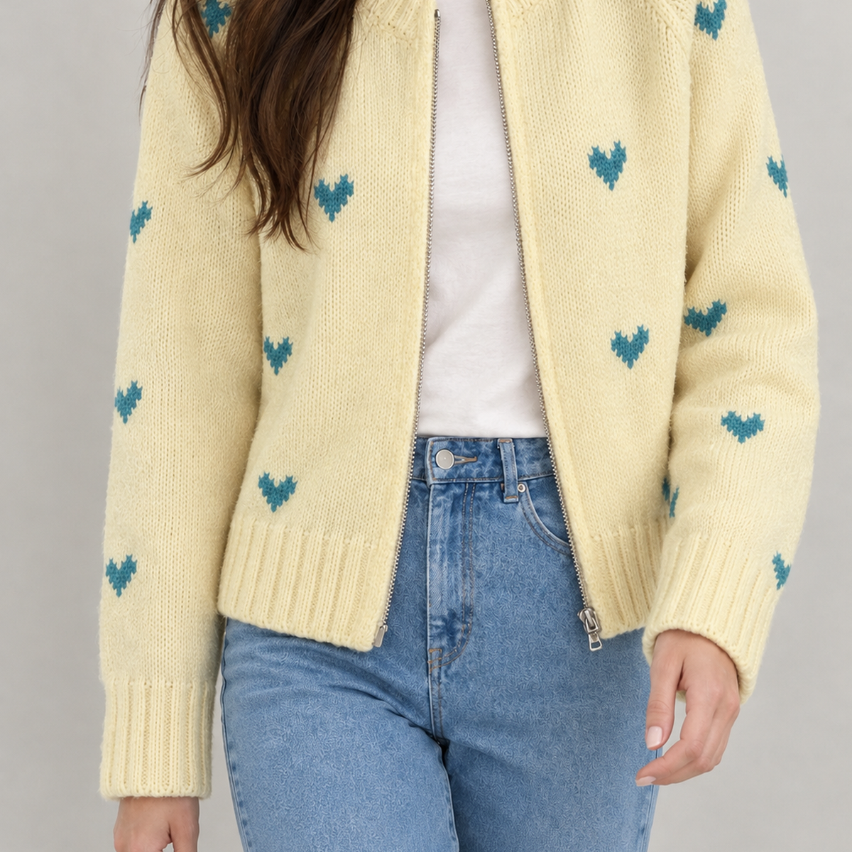 Elfriede Heart Knit Cardigan - Yellow