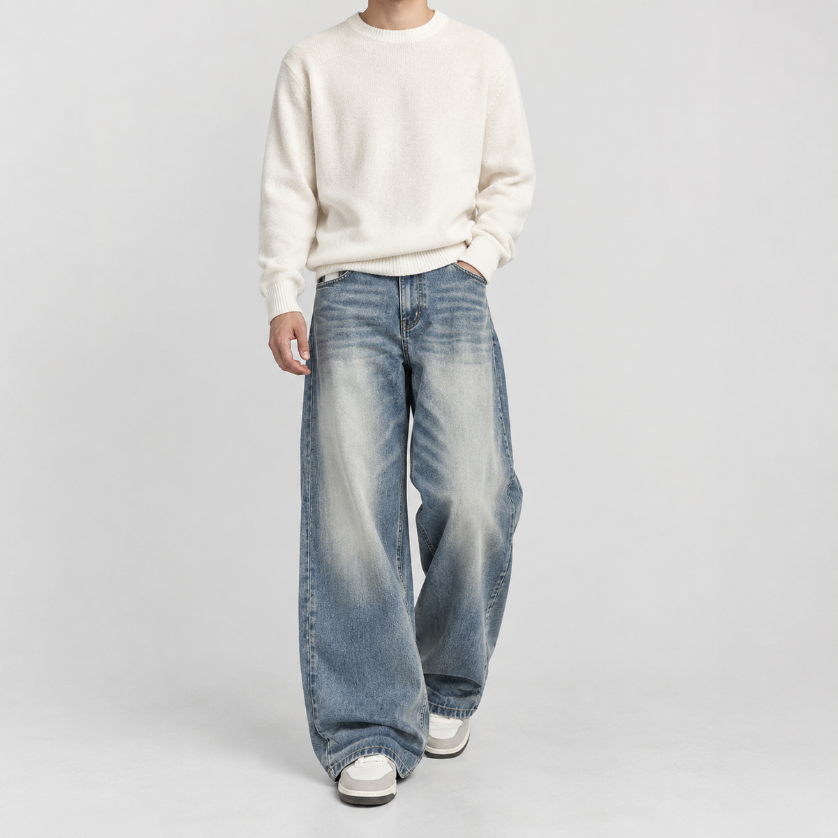 Gideon Washed Wide Leg Jeans - Blue