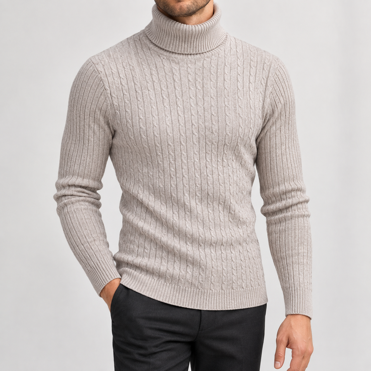 Thomas Cable Turtleneck - Beige