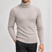 Thomas Cable Turtleneck - Beige