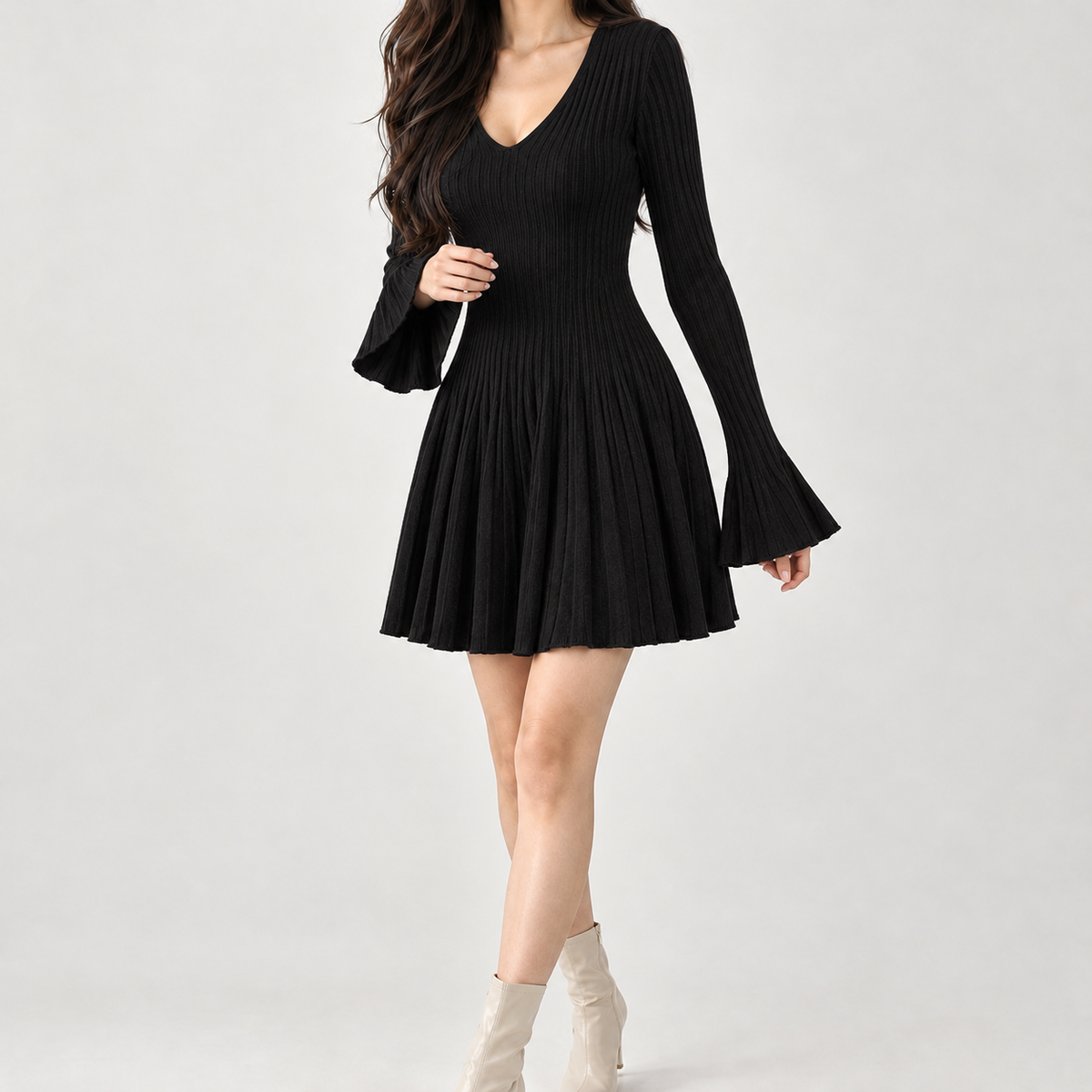 Torunn Ribbed Knit Dress - Black