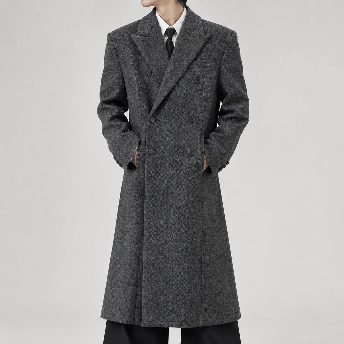 Brynjolfur Double Breasted Overcoat - Dark Gray