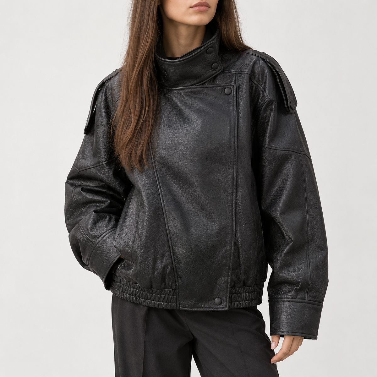 Ingelin Oversized Biker Jacket - Black