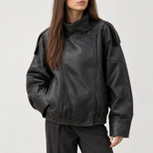Ingelin Oversized Biker Jacket - Black