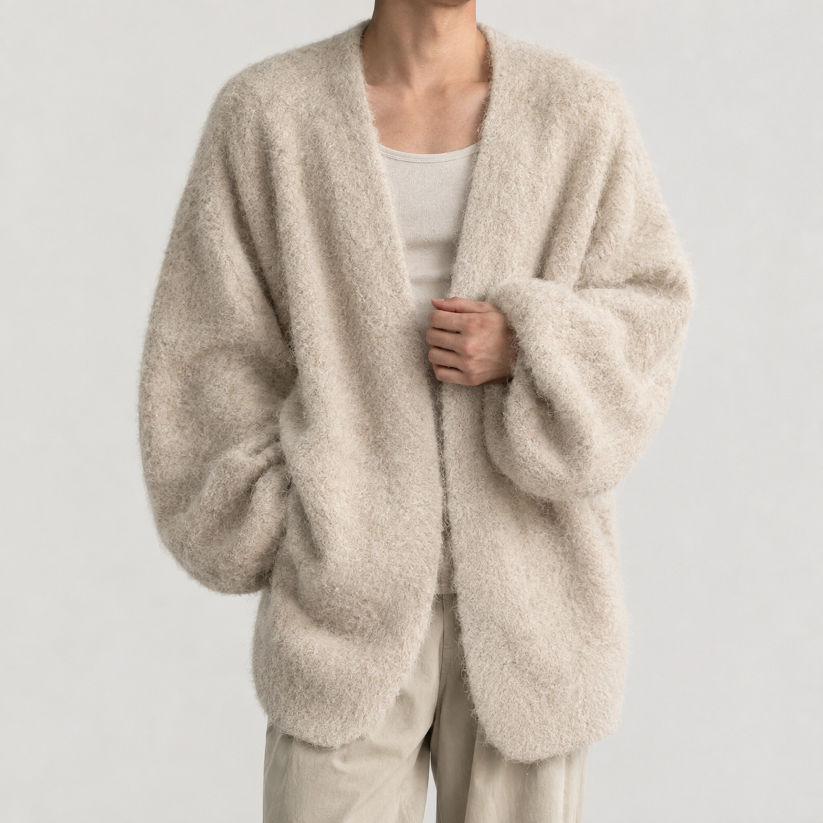 Nathaniel Wool Blend Cardigan - Rice Apricot