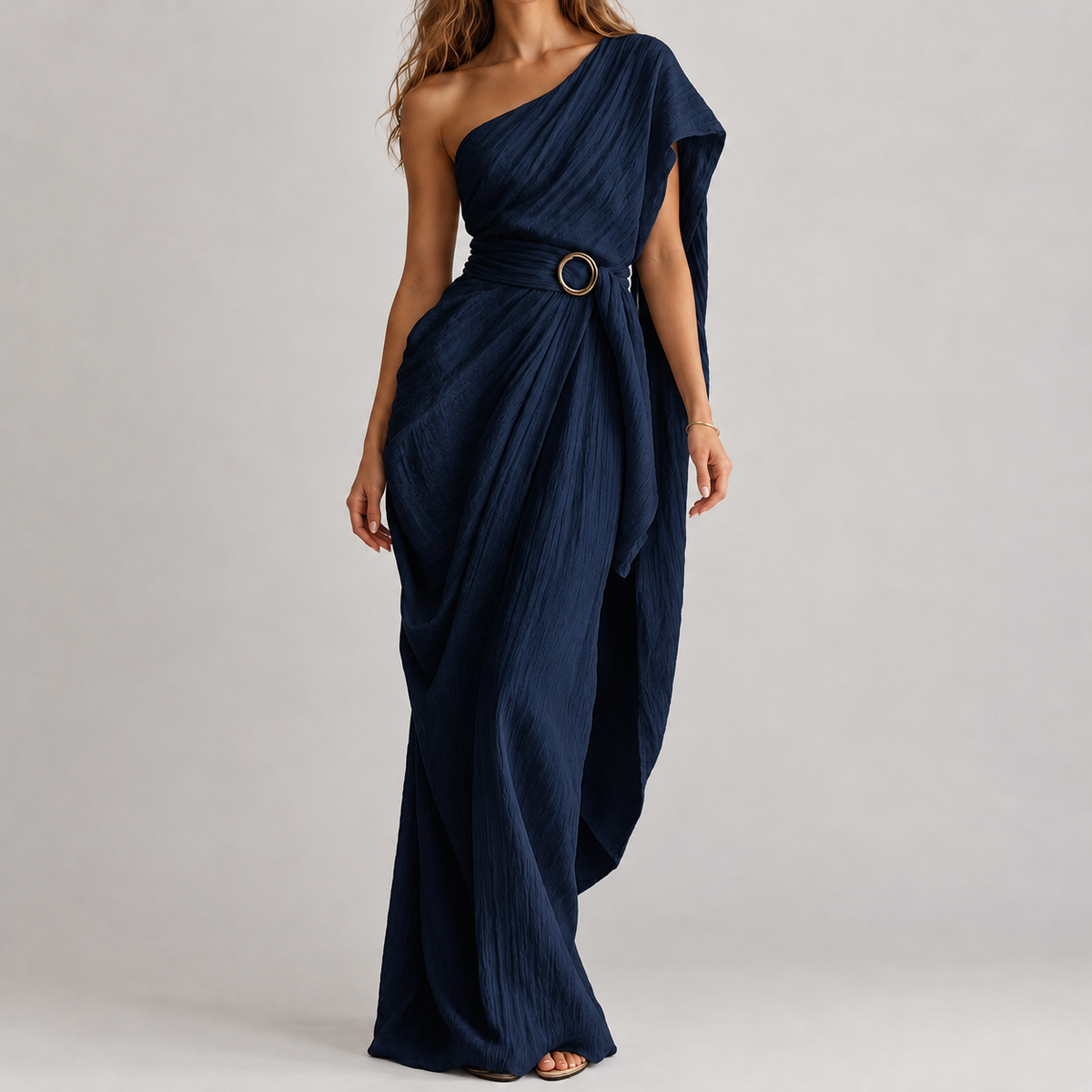 Silvia One Shoulder Dress - Navy Blue