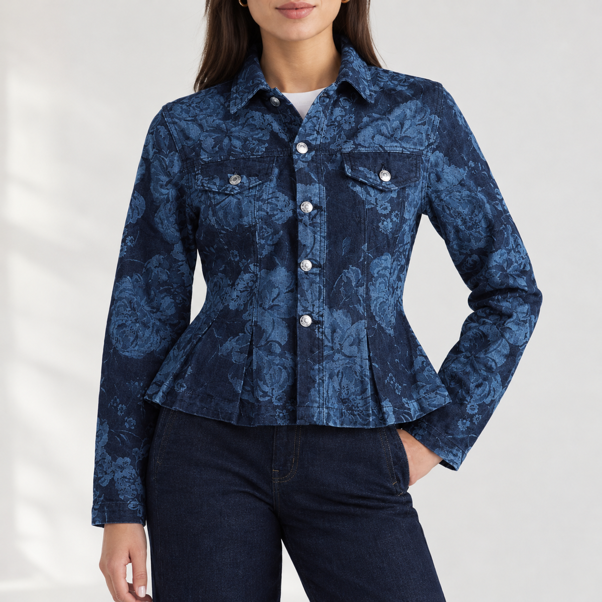 Amelia Floral Denim Jacket - Blue