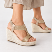 Grimaldi Woven Wedge Sandals - Gold