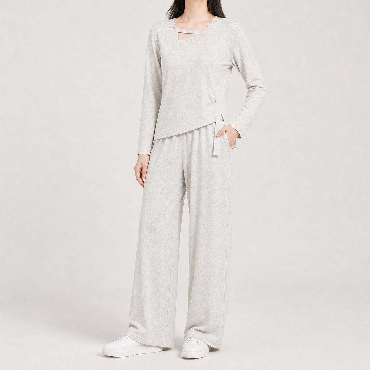 Sylvia Cutout Wide Leg Set - Oatmeal