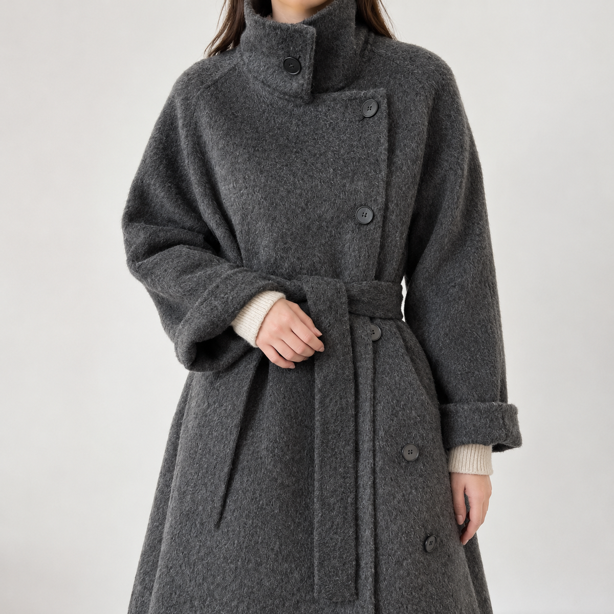Lilli Belted Wool Coat - Dark Gray