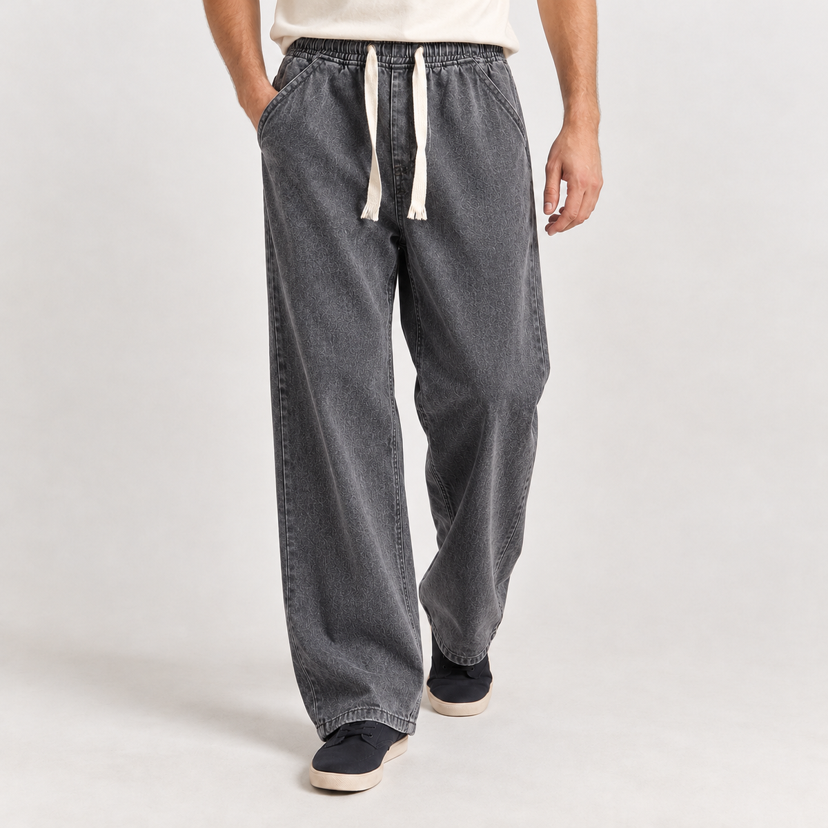 Yannis Straight Leg Pants - Black-gray