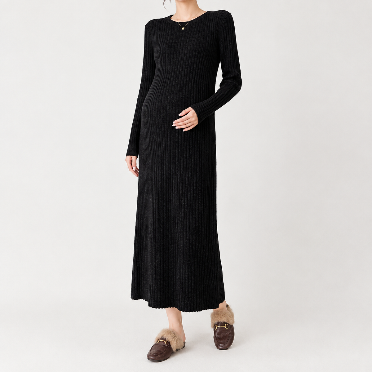 Avaline Ribbed Maxi Dress - Black