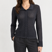Imke Pointelle Wool Cardigan - Dark Gray