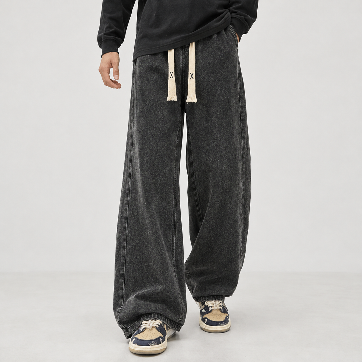 Gottfried Wide Leg Jeans - Black Gray