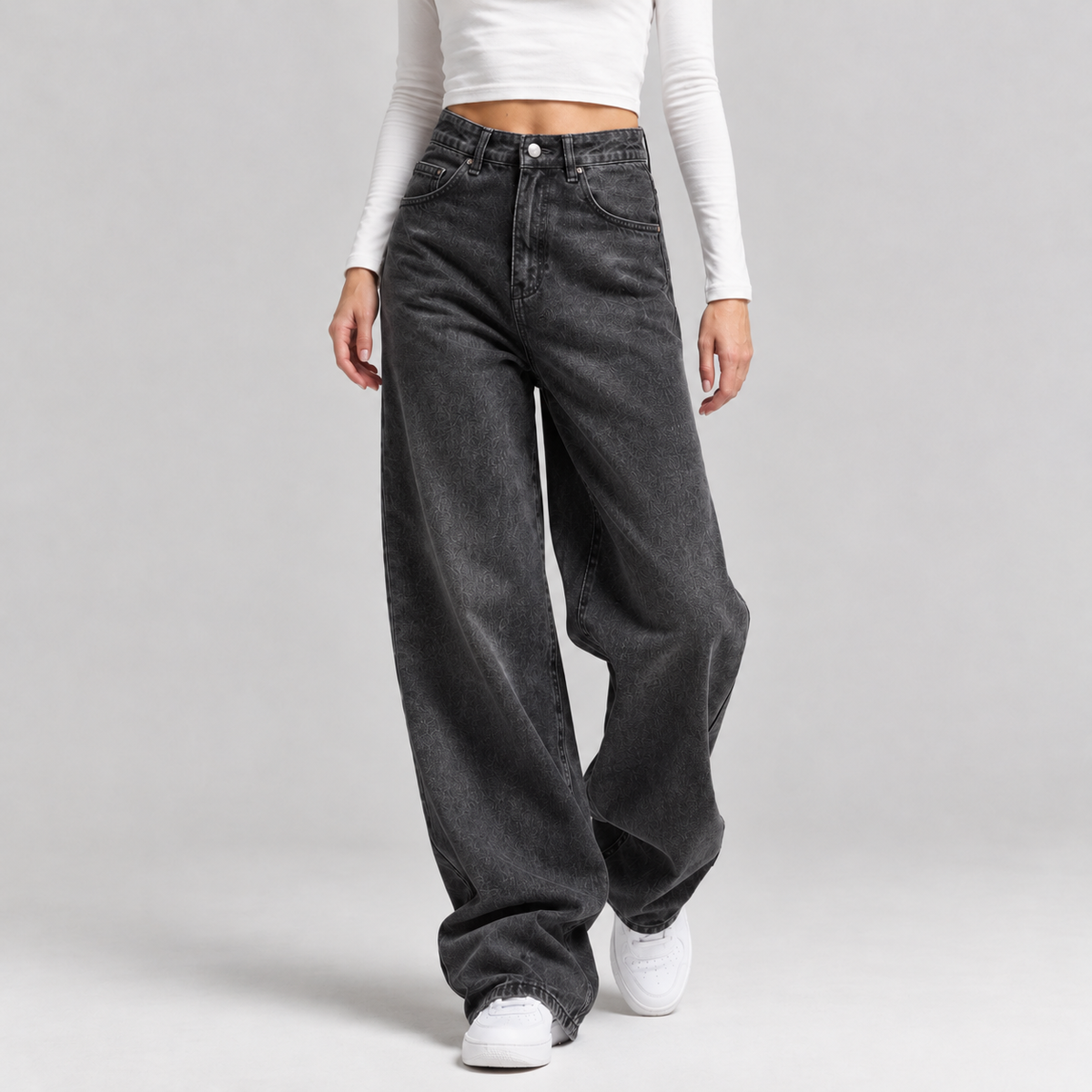 Bianka Wide Leg Jeans - Black Gray