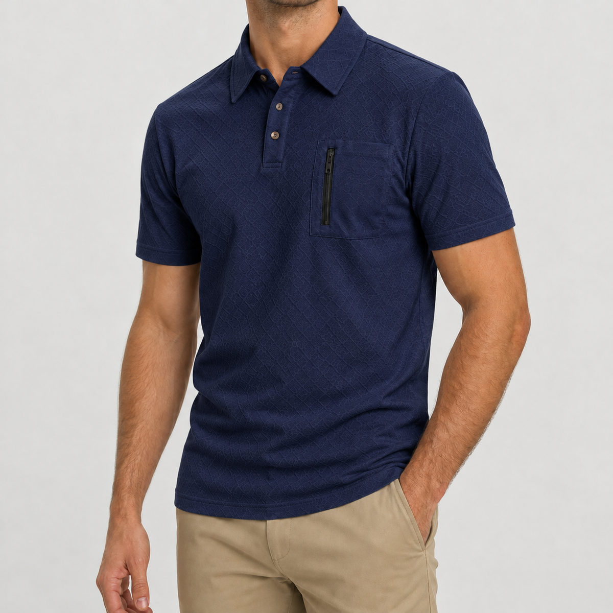 Frans Zip Pocket Polo - Navy Blue