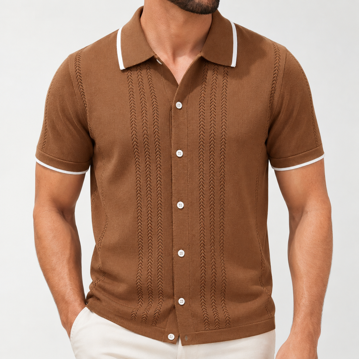 Norman Pointelle Cardigan - Brown