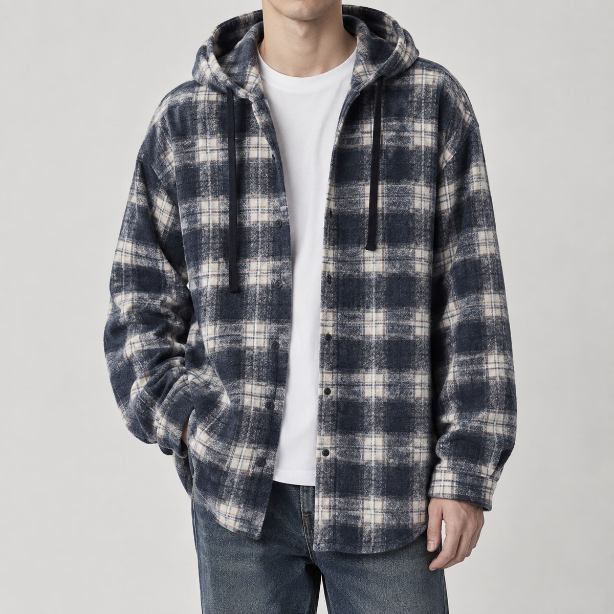 Caleb Hooded Overshirt - Blue Black