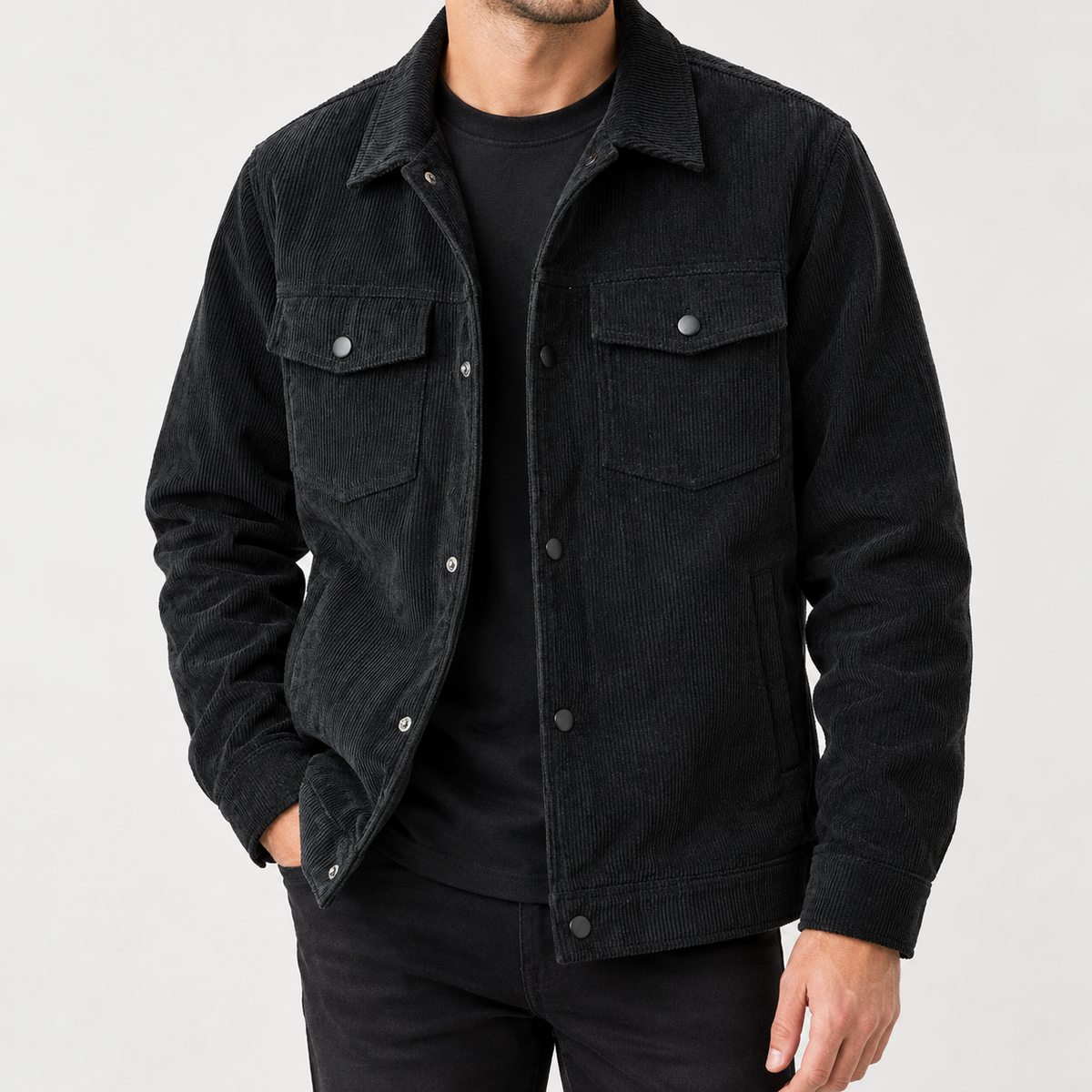 Yvan Corduroy Overshirt - Black