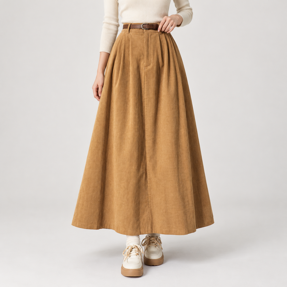 Valborg Corduroy Midi Skirt - Khaki