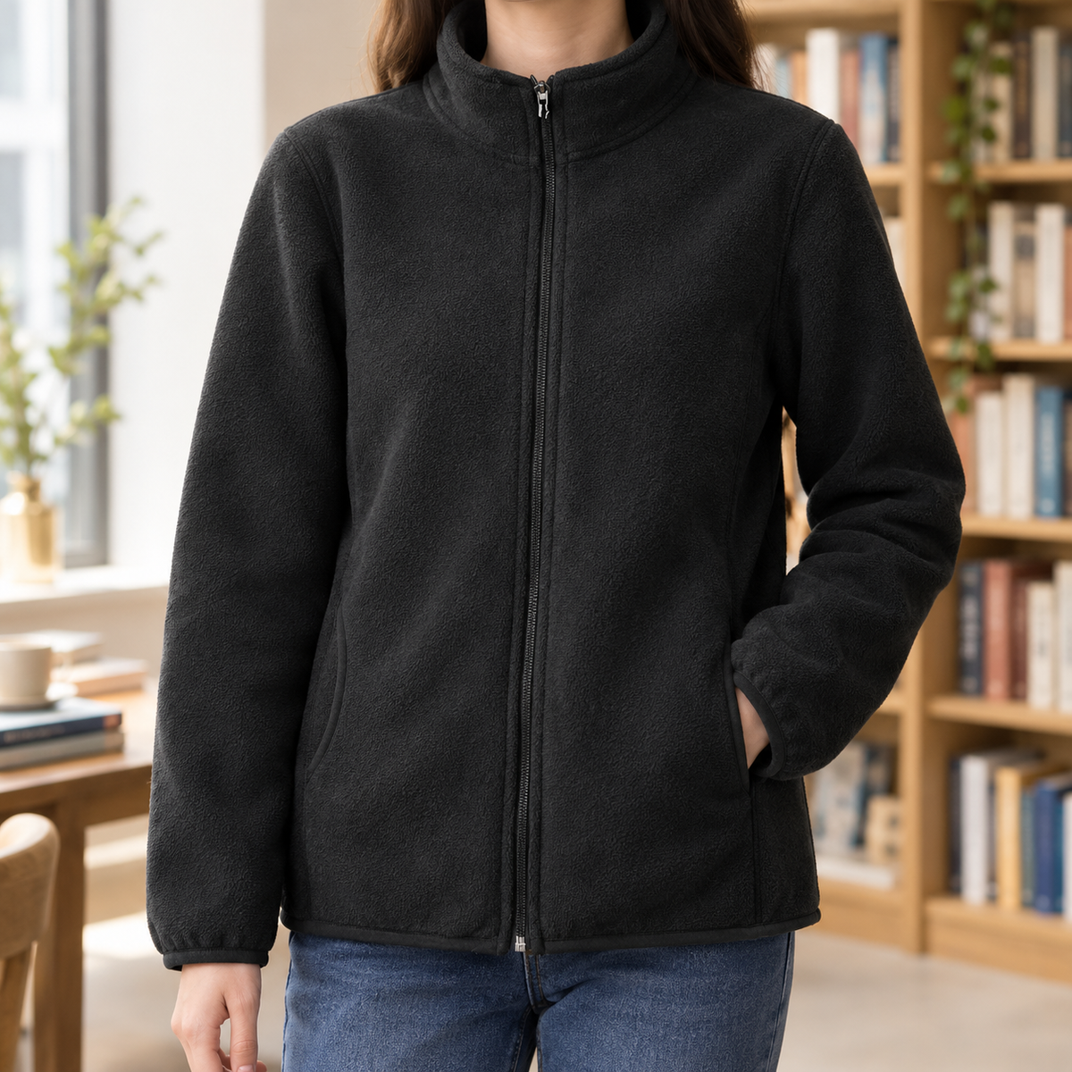 Ignace Stand Collar Jacket - Black Vintage Polar