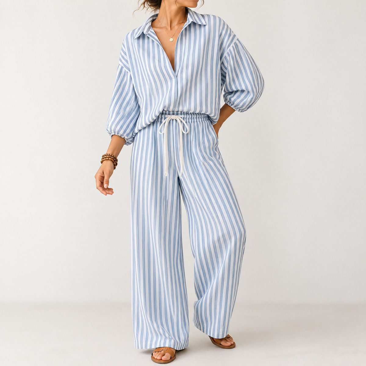 Elva Wide Leg Set - Light Blue