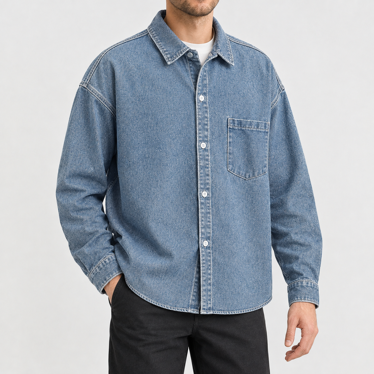 Galen Denim Overshirt - Washed Blue