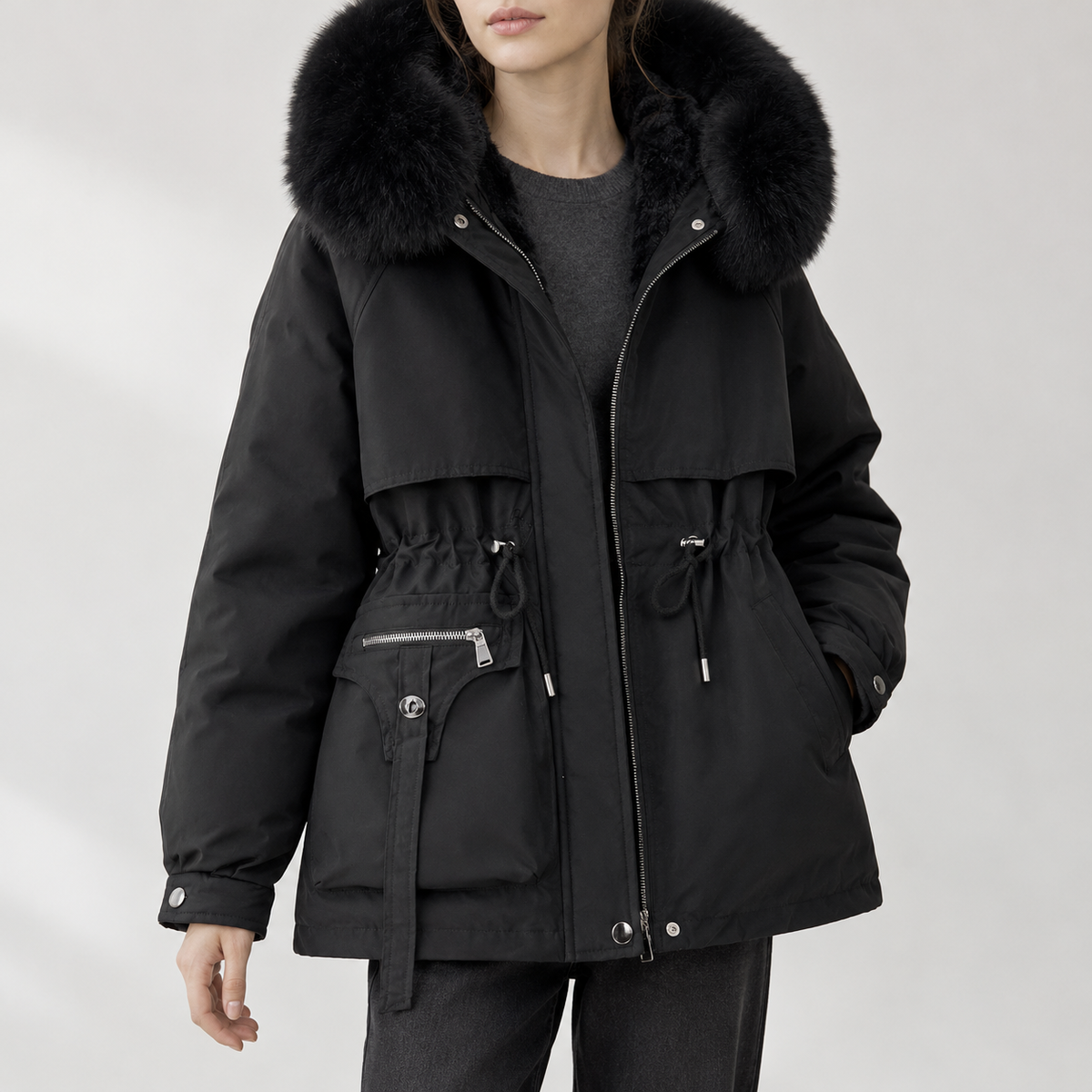 Anja Fur Trim Jacket - Black