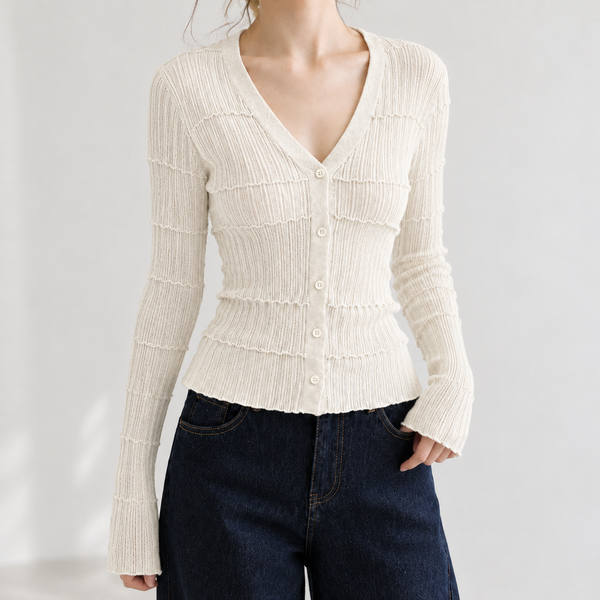 Dorina Ribbed Cardigan - White