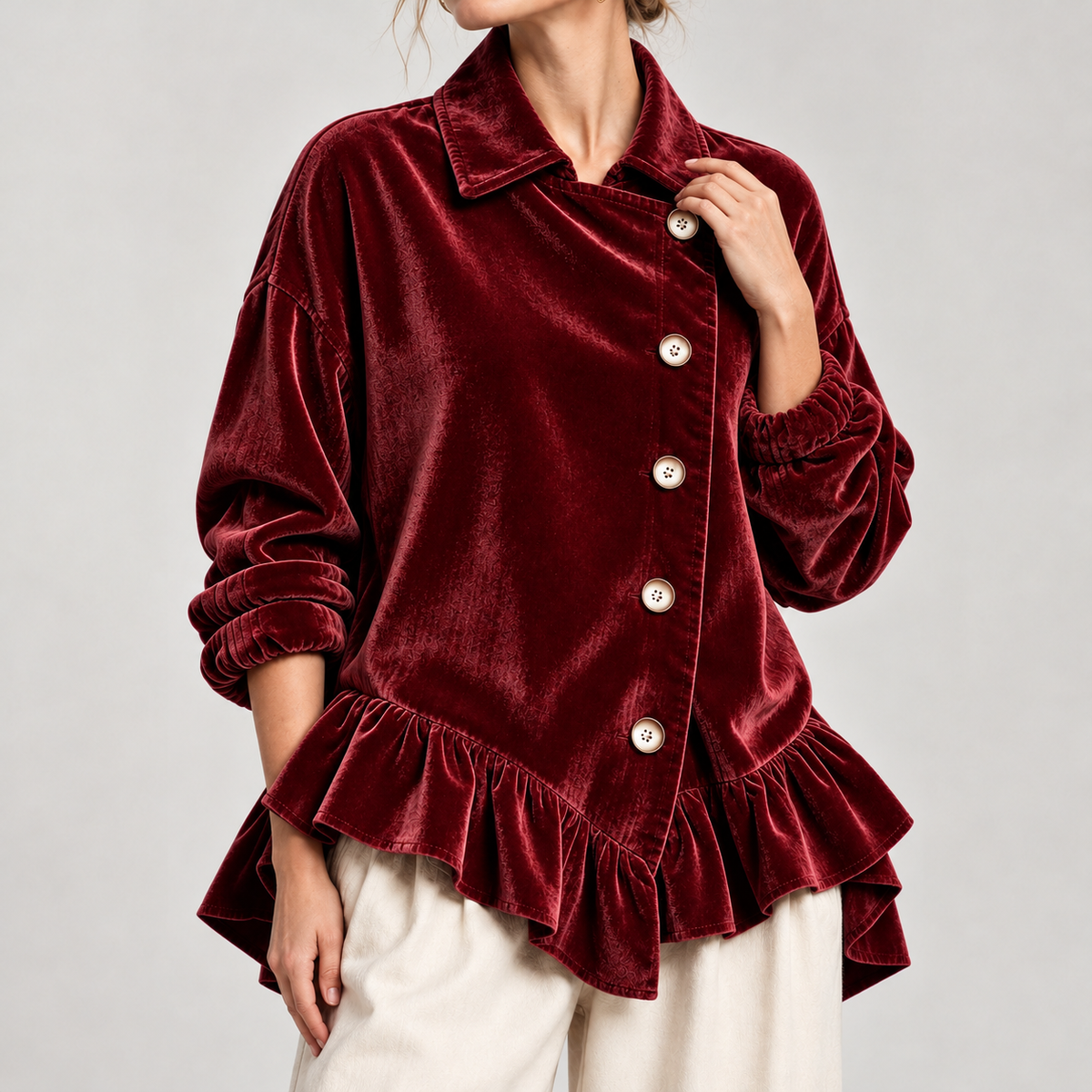 Fredrika Velvet Ruffle Jacket - Red
