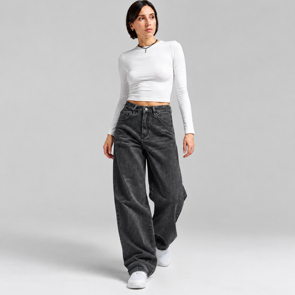Bianka Wide Leg Jeans - Black Gray