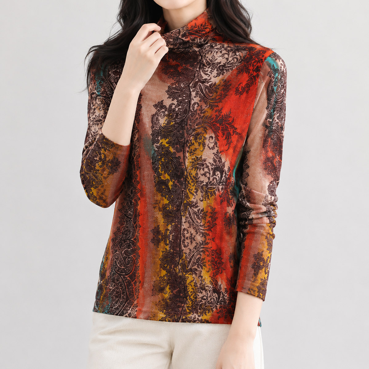 Margaretha Printed Turtleneck Top - Product