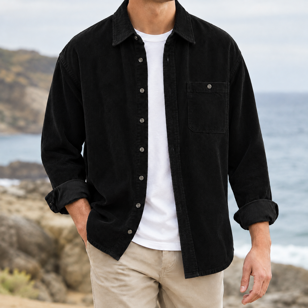 Otto Corduroy Overshirt - Black