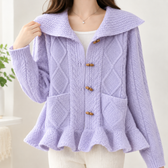 Katrijn Cable Knit Cardigan - Purple