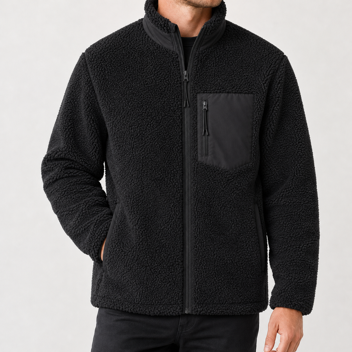 Jean Stand Collar Jacket - Black
